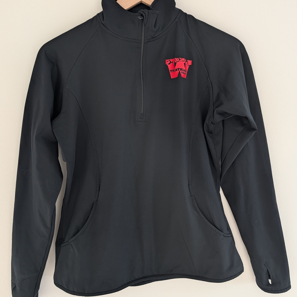 Black Quarter-Zip Pullover with Red Logo
